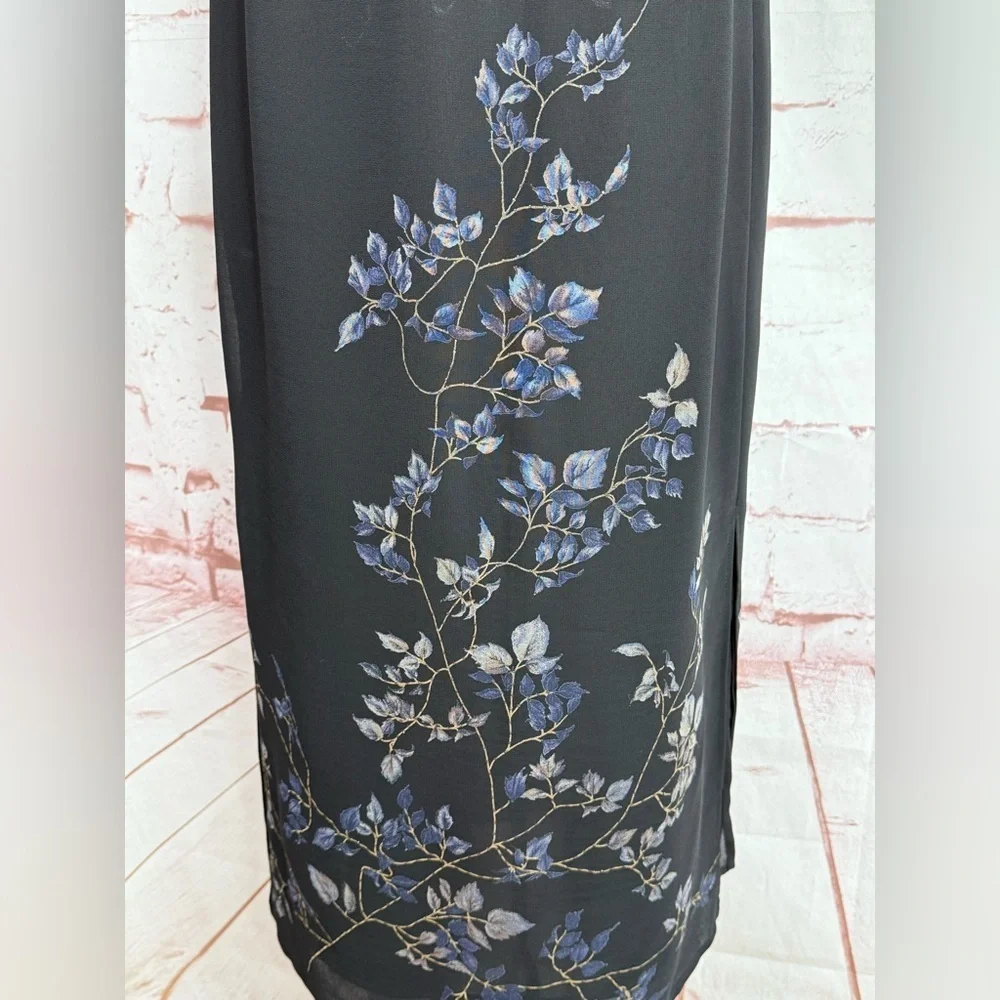DONNA RICCO New York 2 PETITE Floral design on Black lined sheath maxi dress 2P - Picture 8 of 12
